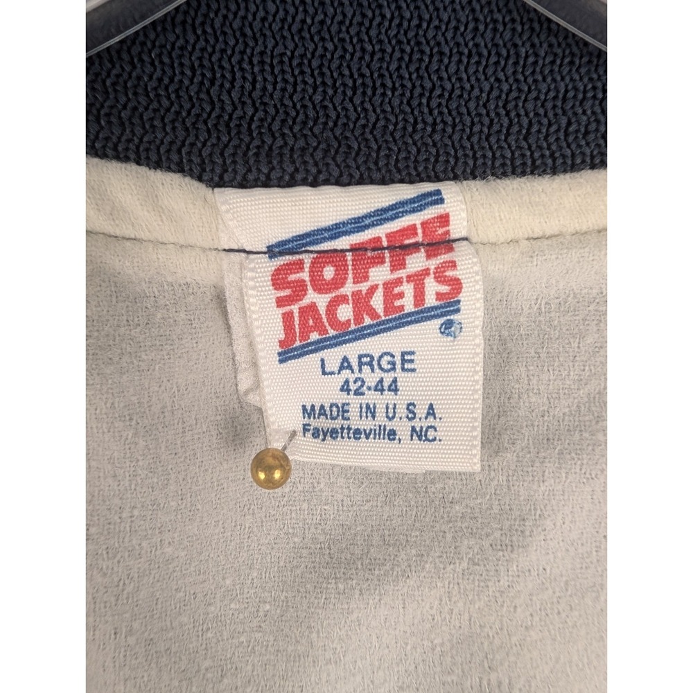 Soffe Jackets Varsity Bomber Jacket Mens Large Blue Satin Navy Military Vintage - Picture 6 of 8